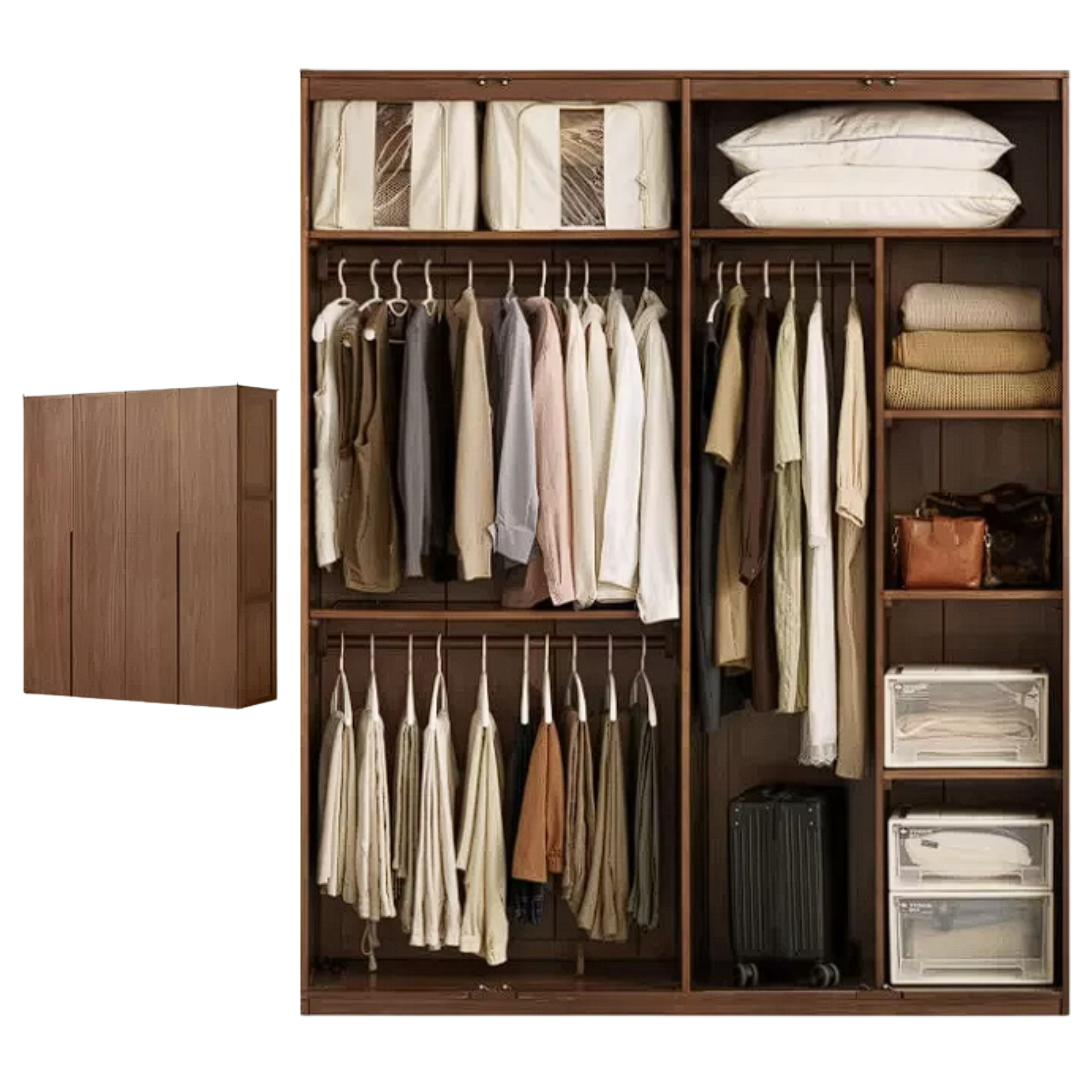 Black Walnut Solid Wood Wardrobe Double Door