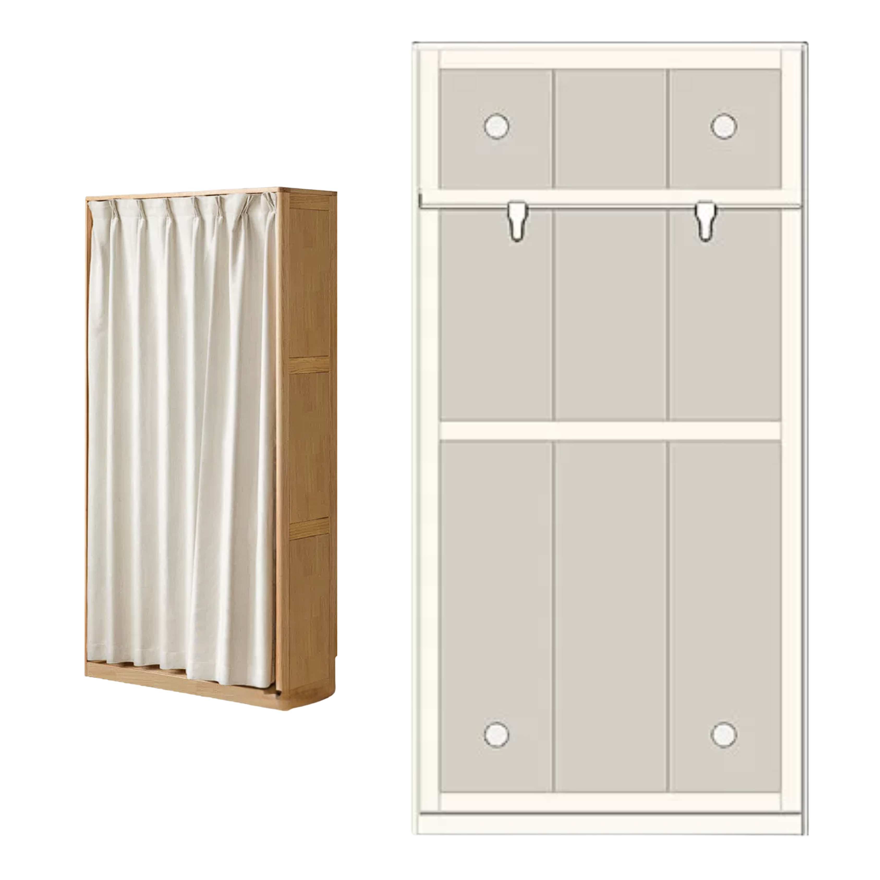 Solid RubberWood, Oak Solid Wood Wardrobe Thin Cloth Curtain