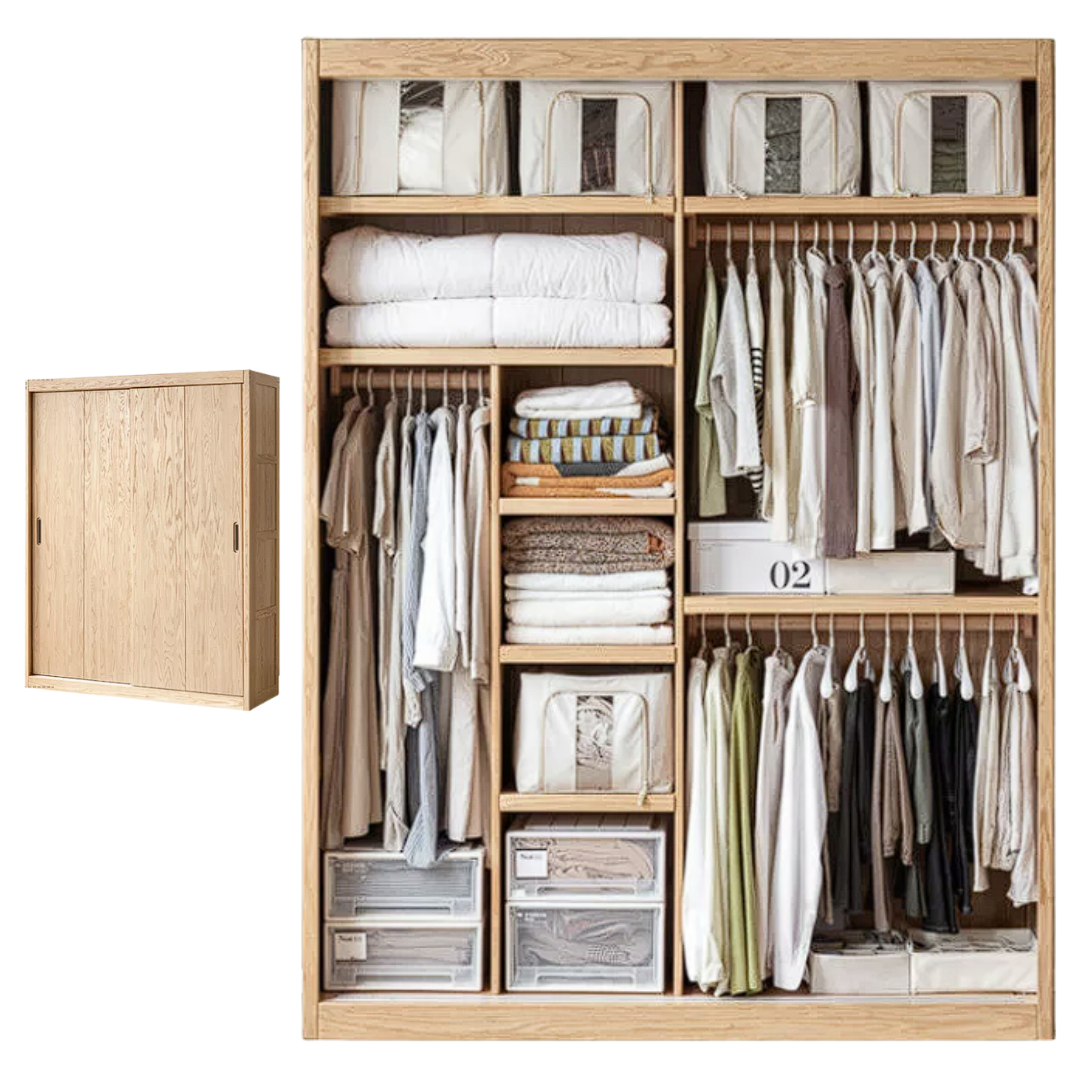 Oak, Ash Solid Wood Modern Wardrobe