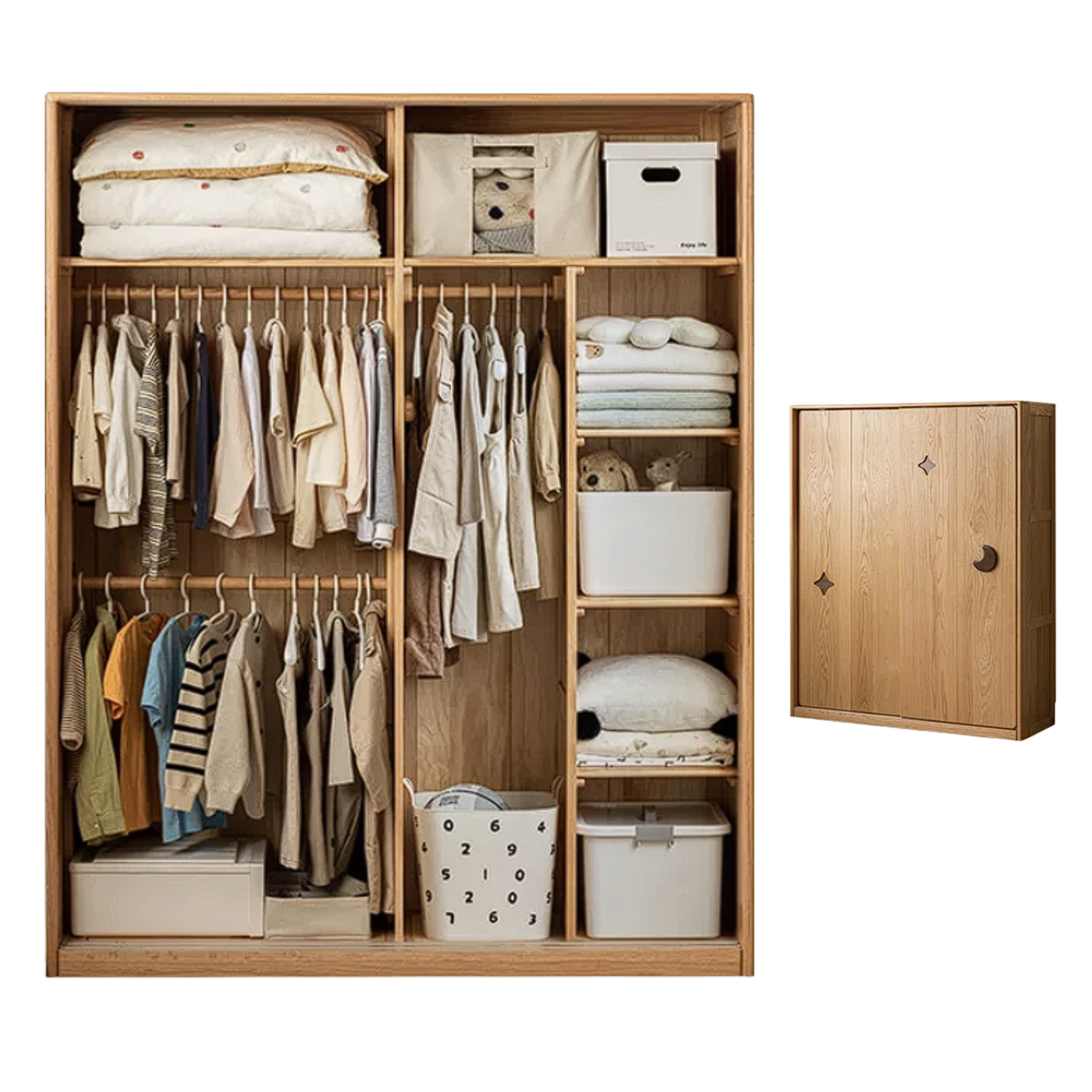Oak Solid Wood Kids Sliding Door Wardrobe