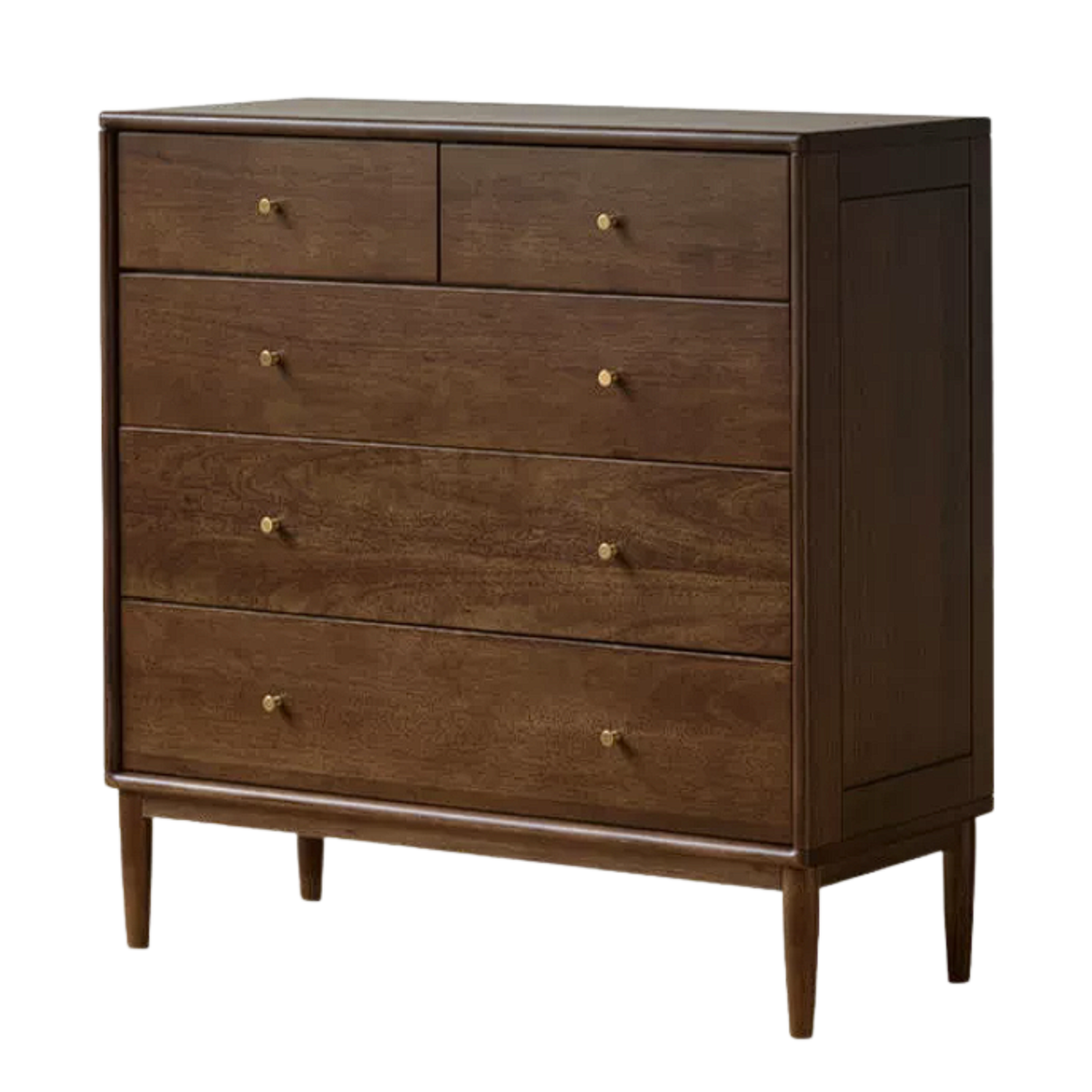 Black Walnut, Oak, Golden Pearwood Solid Wood Combination Dresser and Chest Set with Brass-Capped Tapered Legs