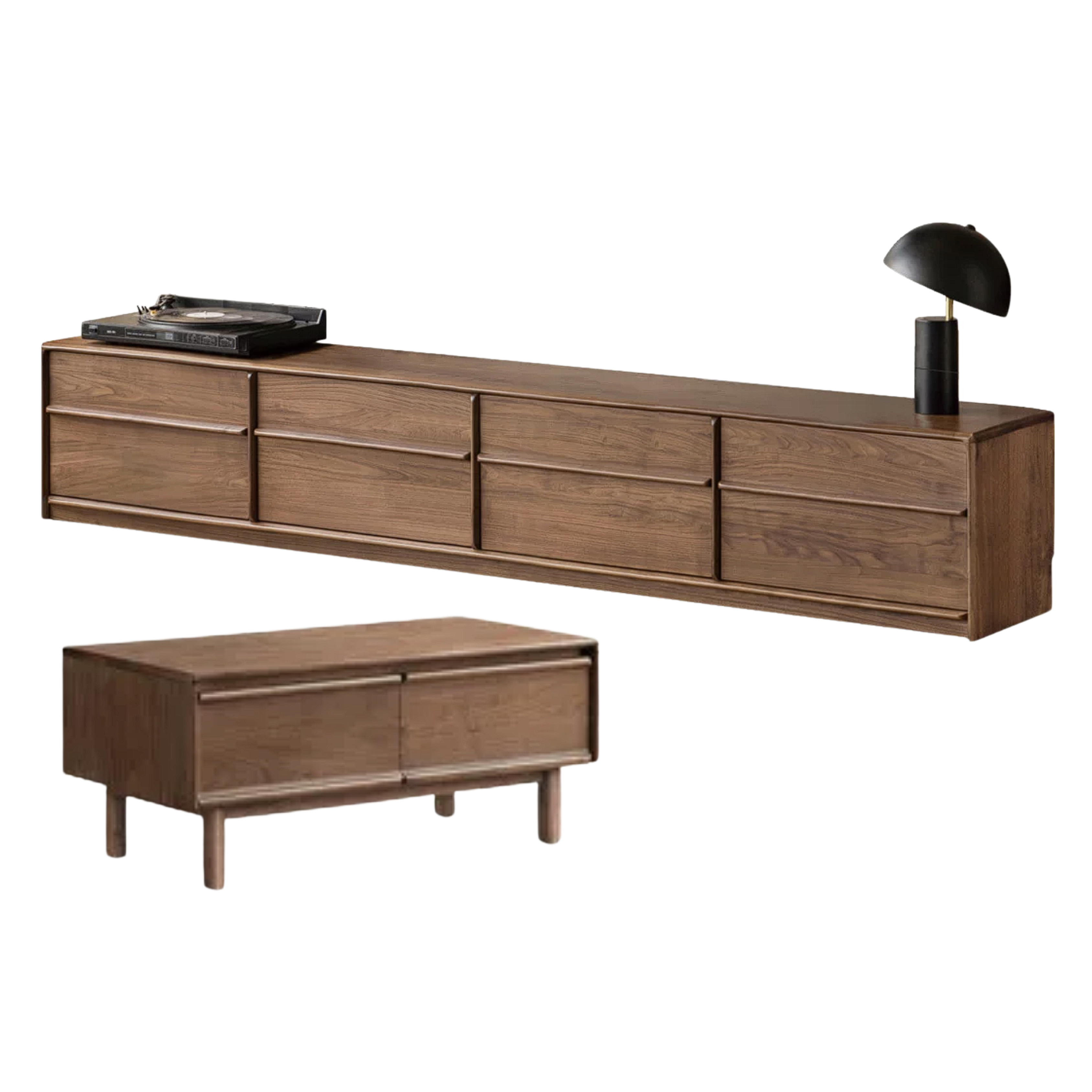 Black Walnut, Sandalwood, Ash, Oak Solid Wood TV Console with Multiple Drawers, Low-Profile Media Cabinet