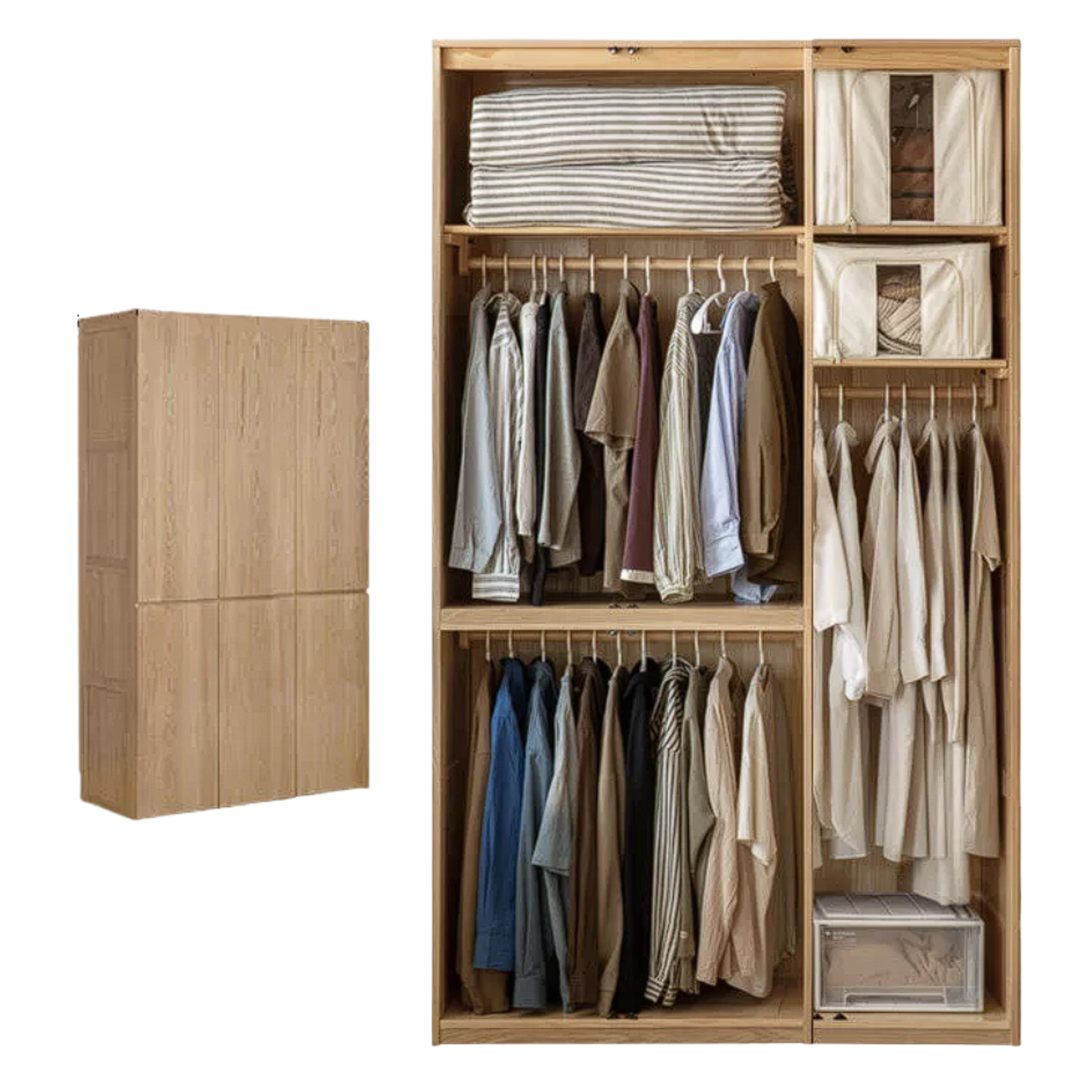 Ash Solid Wood Open Door Storage Cabinet