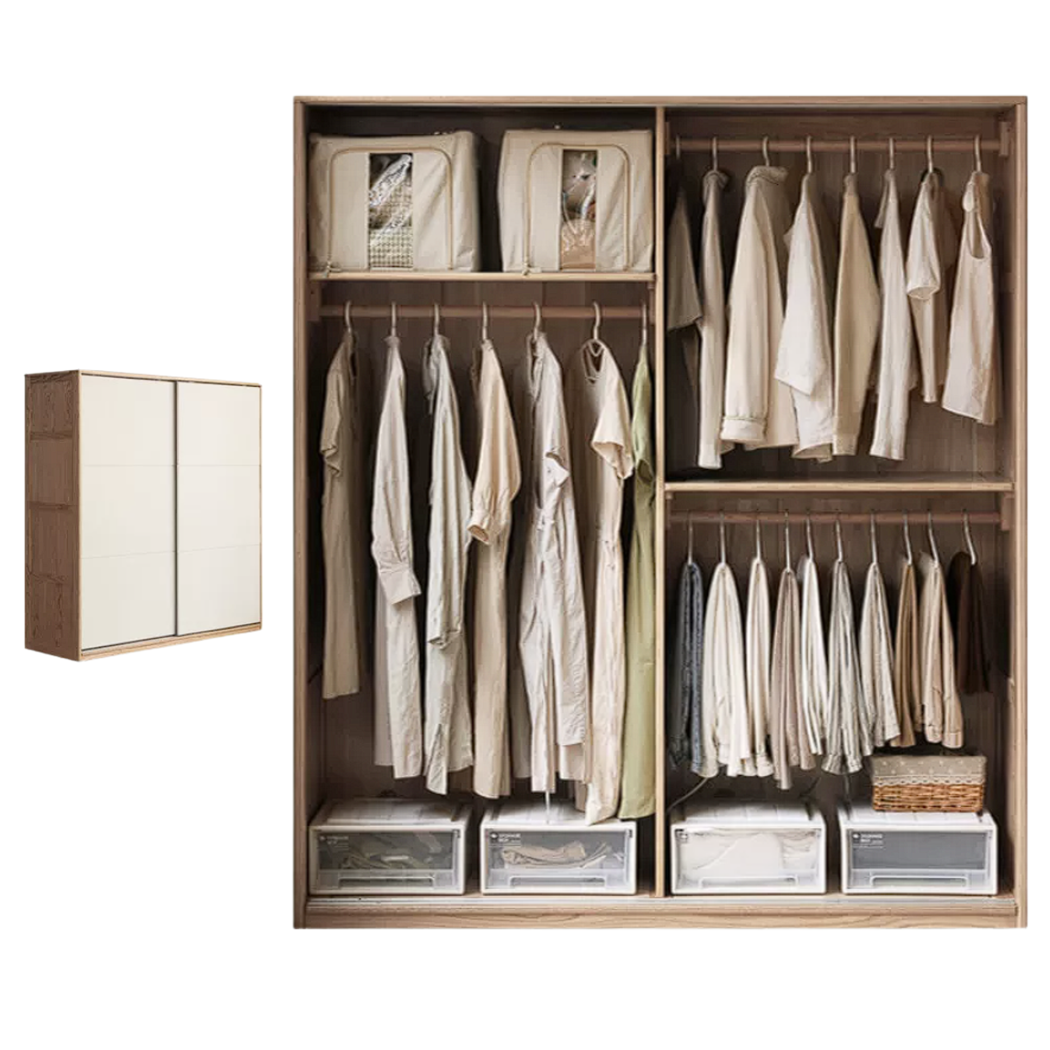 Oak Solid Wood Sliding Door Storage Wardrobe