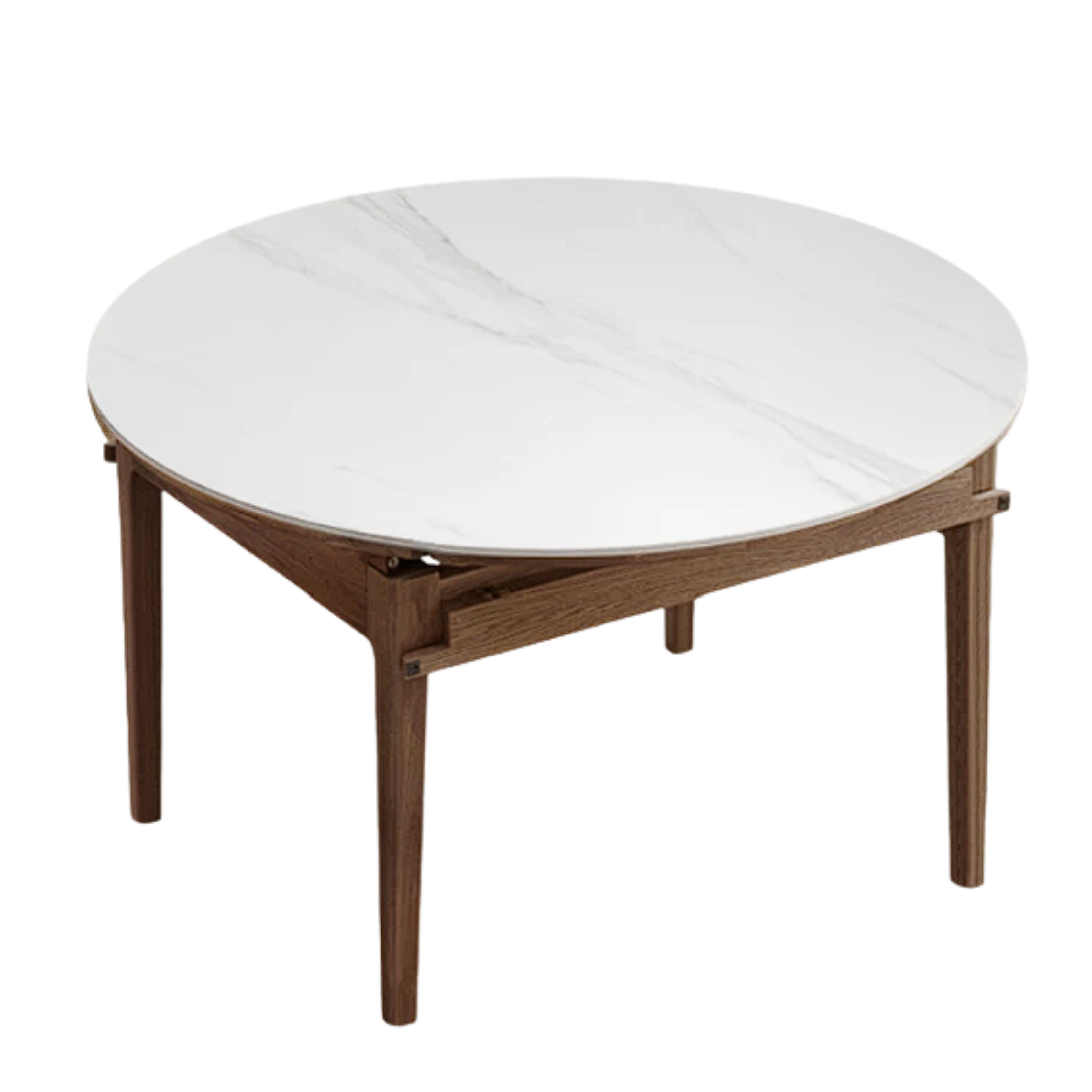 Oak, Solid Rubberwood Round Folding Dining Table With Rock Slab Surface