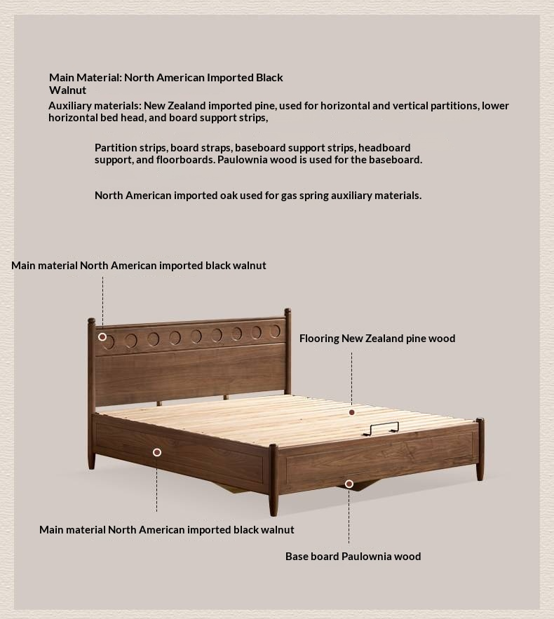 Black Walnut Solid Wood Box Bed — Italian Light Luxury Fully Openable Bed