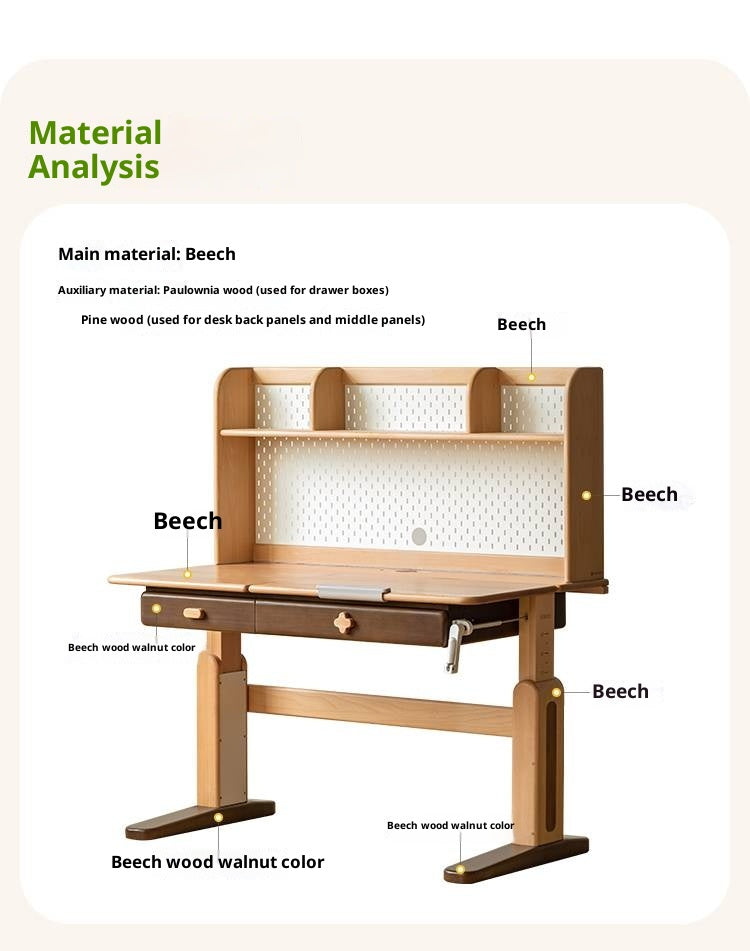 Beech Solid Wood Adjustable Height-Adjustable Study Desk