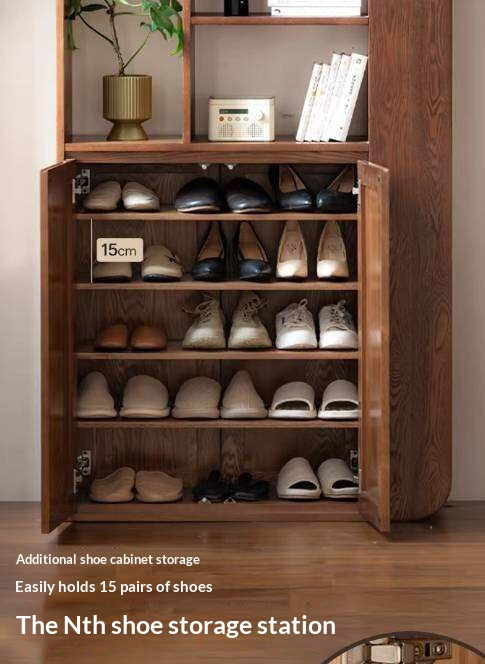 Ash Solid Wood Modern Divider Bookcase Cabinet with Storage