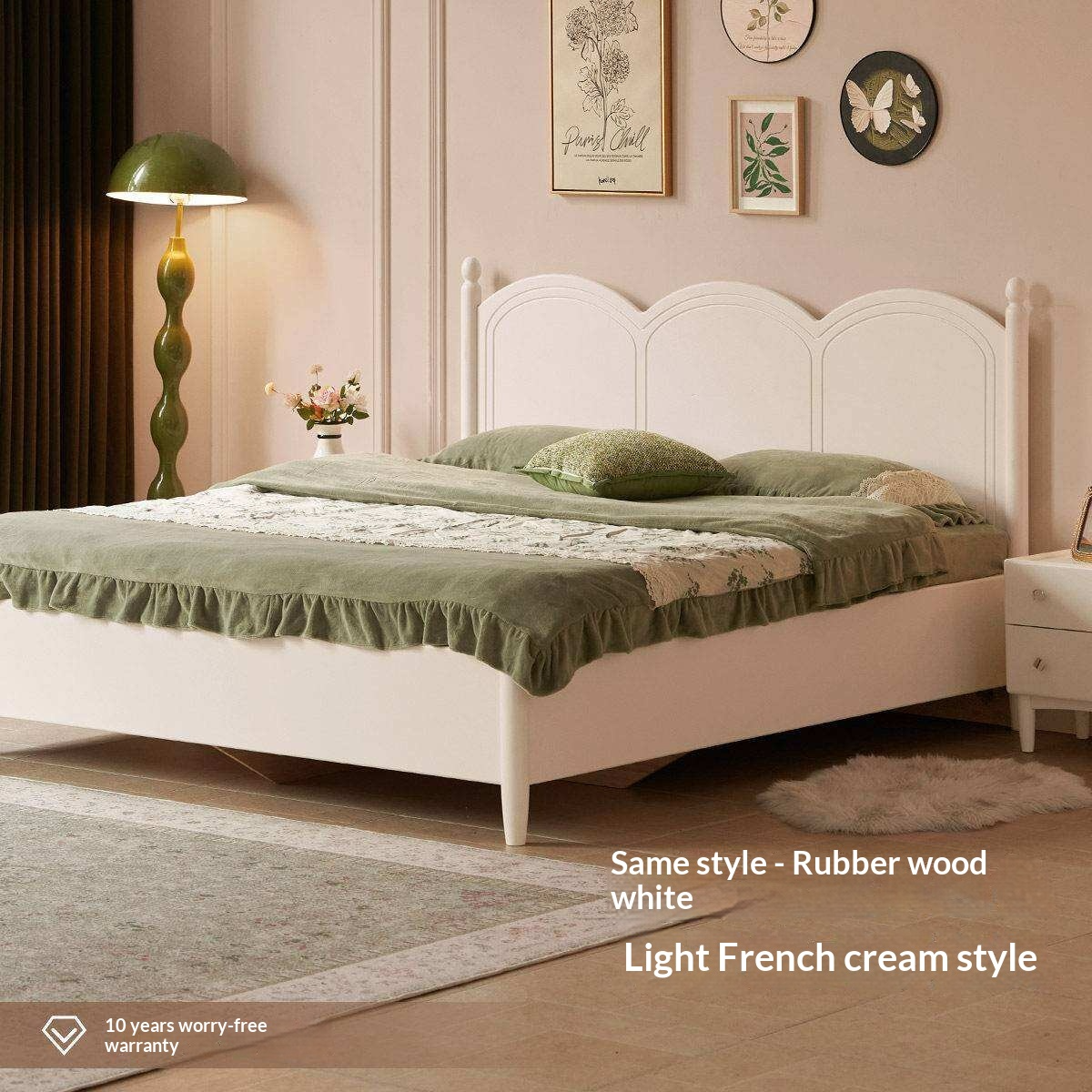 Poplar Solid Wood Bed with French Retro Style and Large Off-the-Floor Box Design