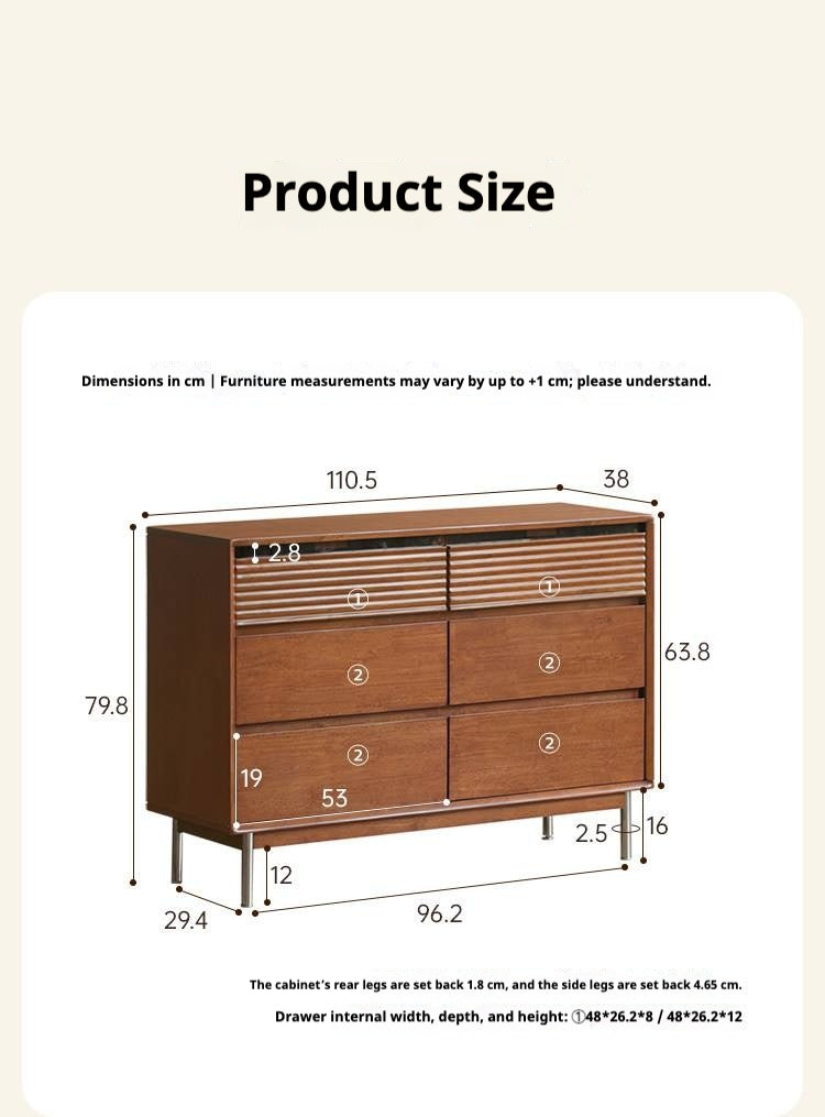 Rubberwood Solid 6-Drawer Dresser, Mid Century Bedroom Storage Cabinet