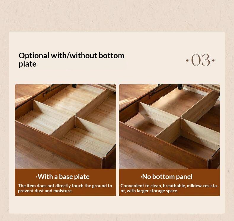 Poplar Solid Wood French Country Arched Panel Bed with Storage Base Box Bed