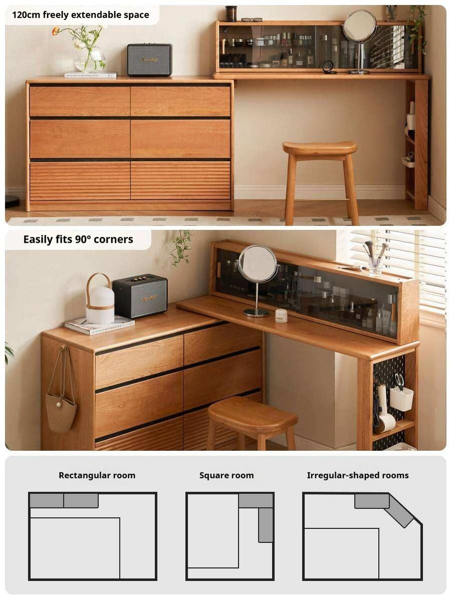 Сherry Solid Wood Retro Corner Vanity Table.