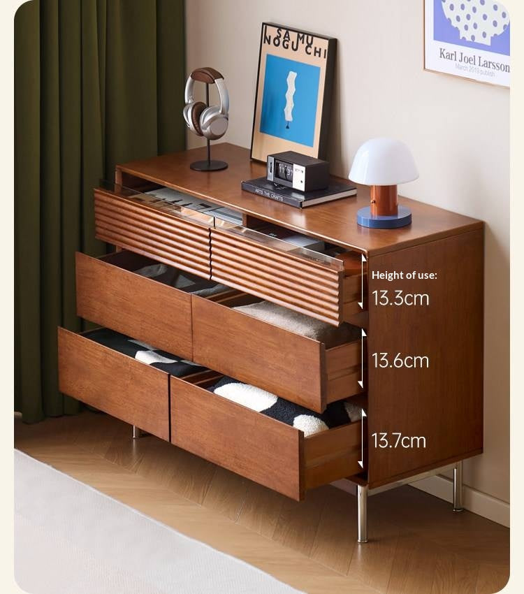 Rubberwood Solid 6-Drawer Dresser, Mid Century Bedroom Storage Cabinet