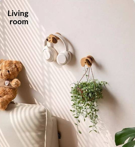Beech, Black Walnut Solid Wood Puppy-Shaped Wall Hook with Cute Cartoon Design