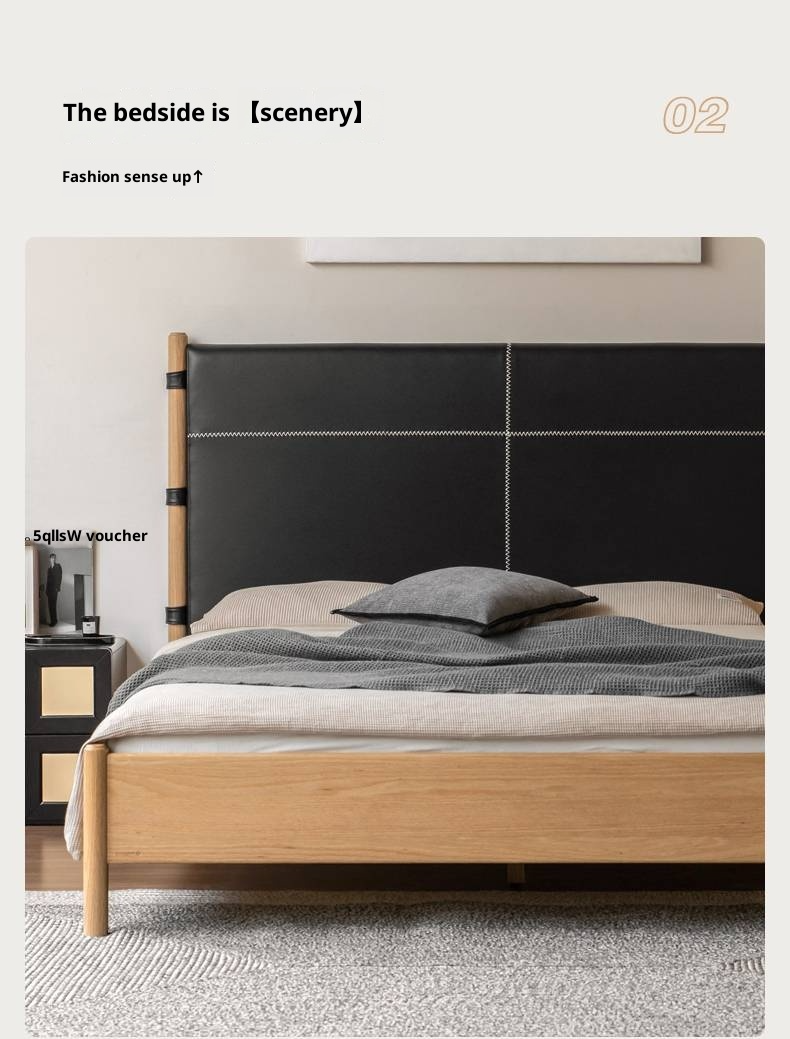 Oak Solid Wood Soft High Backrest Bed Modern Minimalist