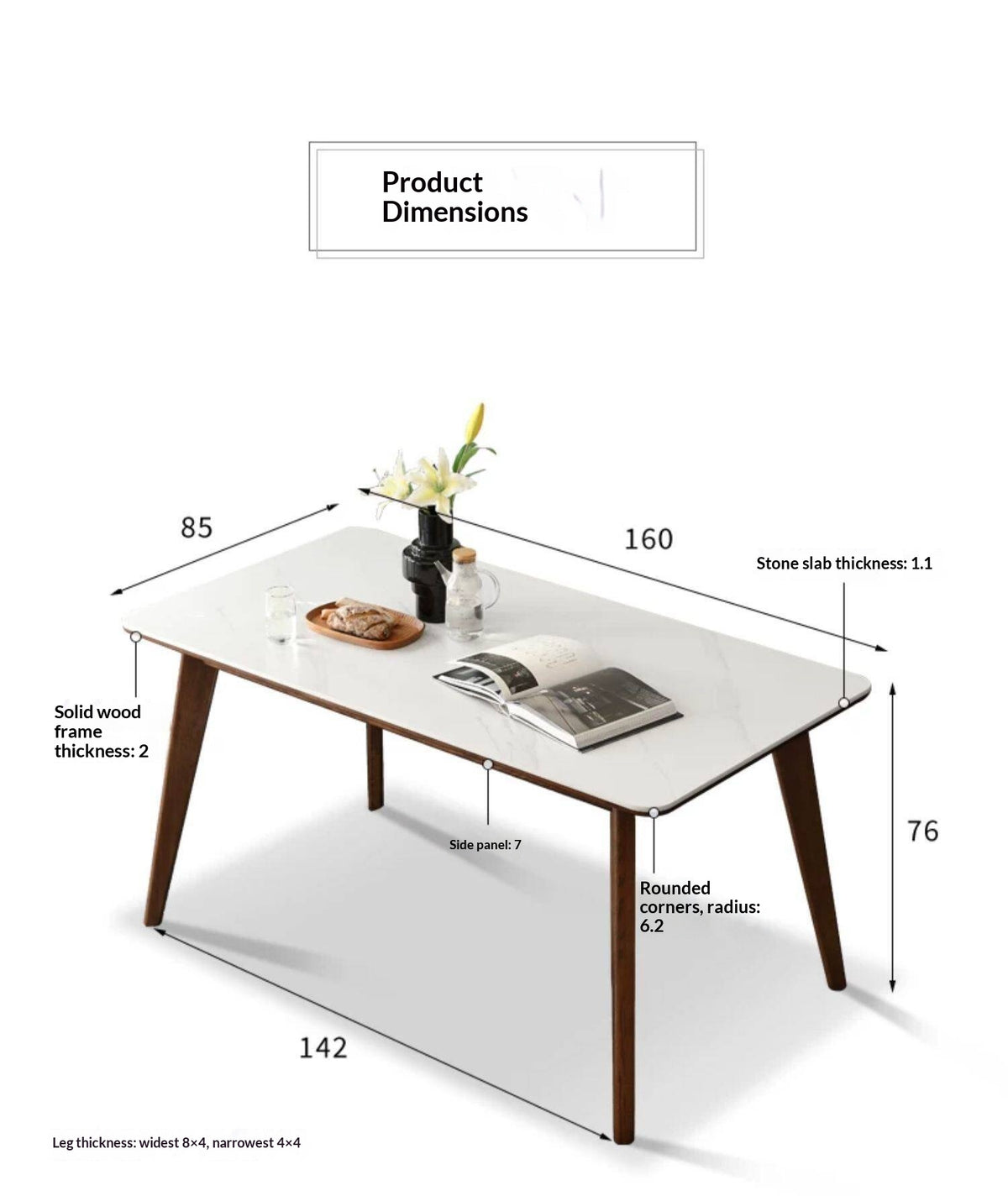 Ash, Black Walnut Solid Wood Slate Dining Table