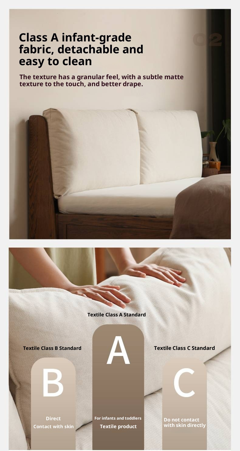 Oak Solid Wood Modern Simple Fabric Soft-Padded Box Bed