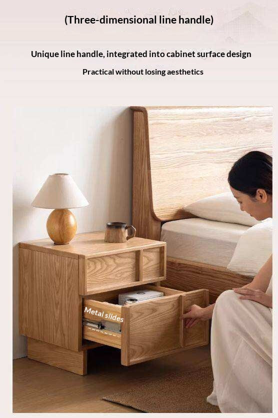 Ash Solid Wood Wabi-Sabi Style Nightstand.