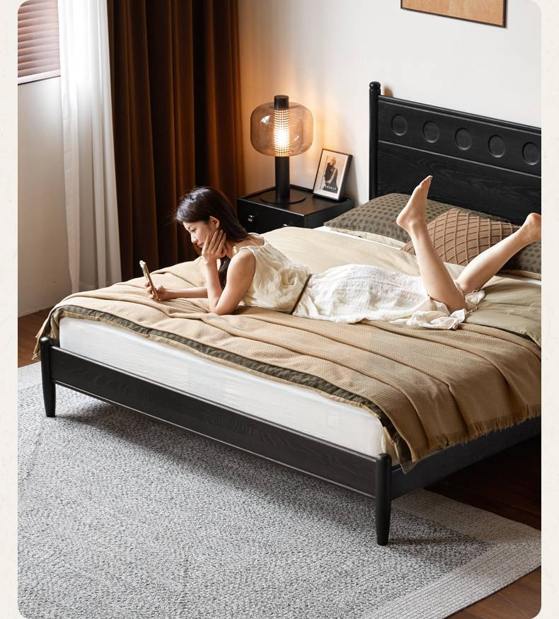 Ash Solid Wood Bed Vintage Style