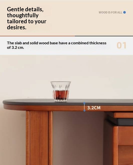 Tulipwood Solid Wood Vintage Style Stone Slab Bar Table