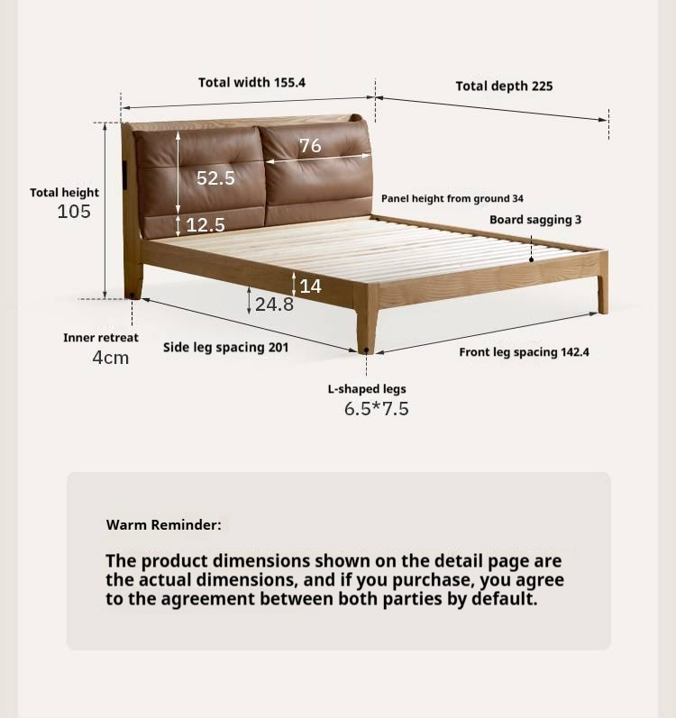 Ash Solid Wood Modern Leather Tufted Platform Bed with USB Charging Port