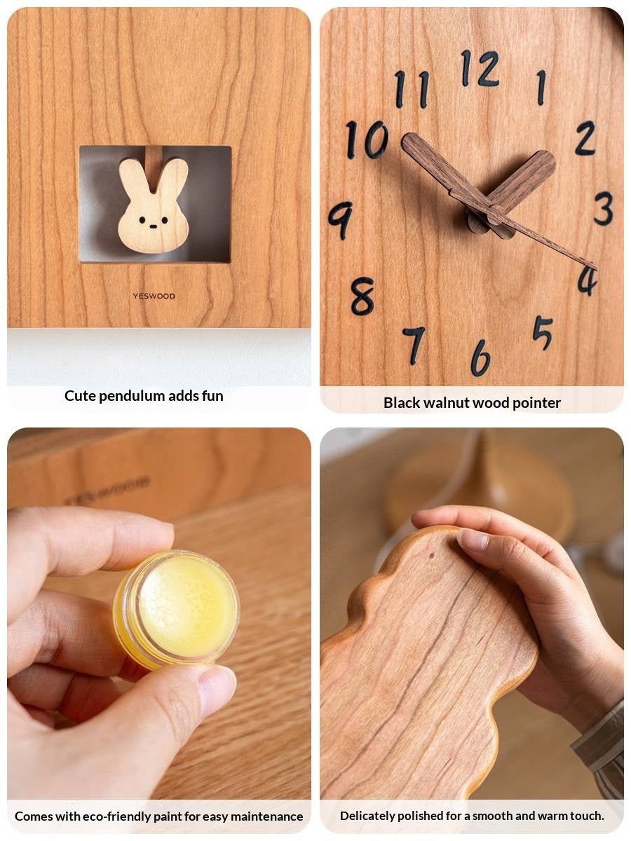 Cherry Solid Wood Nordic Style Eco Friendly Wall Clock