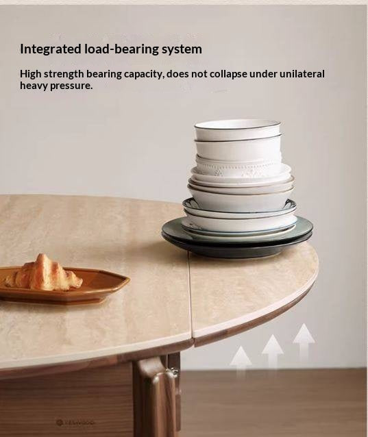 Black Walnut Solid Wood Folding Dining Table with Rock Plate Round Top