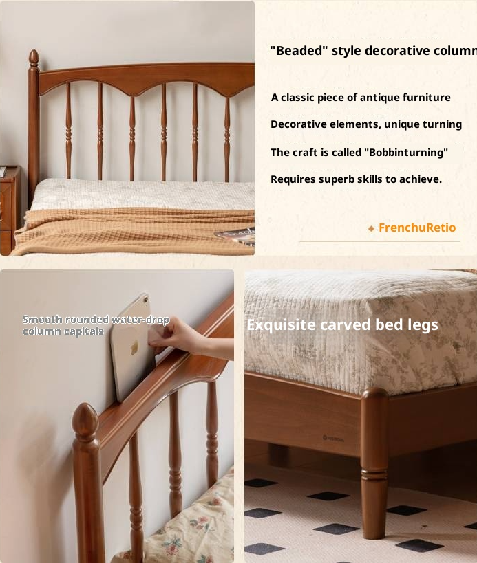 Poplar Solid Wood Windsor Bed, Retro Vintage Style