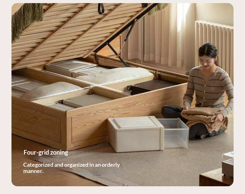 Oak Solid Wood Box Bed — Modern Minimalist Design