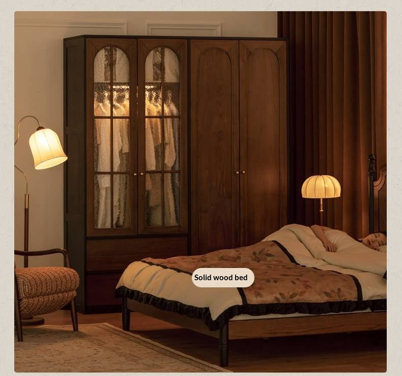 Black Walnut Solid Wood Wardrobe French Retro Style