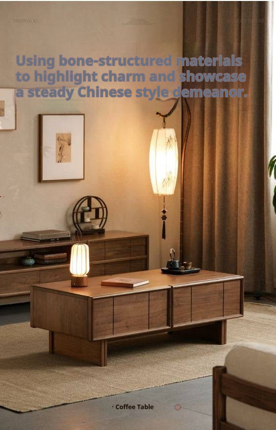 Black Walnut Solid Wood Coffee Table with Storage