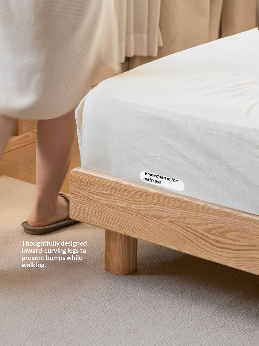 Oak Solid Wood Platform Bed, Headboard-Free Bed