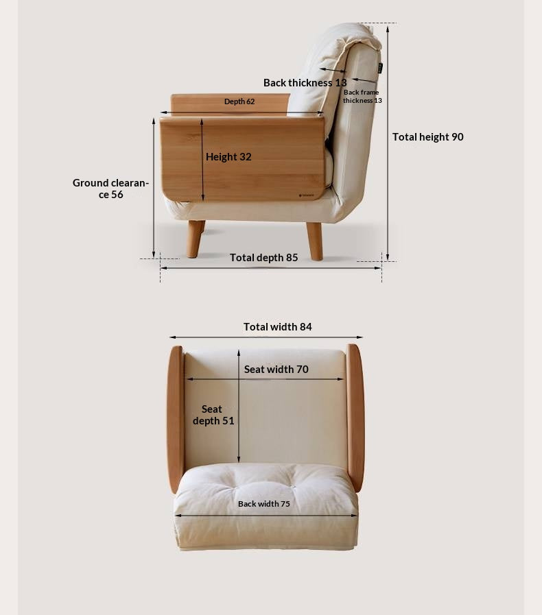 Beech Solid Wood Convertible Wood Frame Accent Chair with Pull-Out Chaise