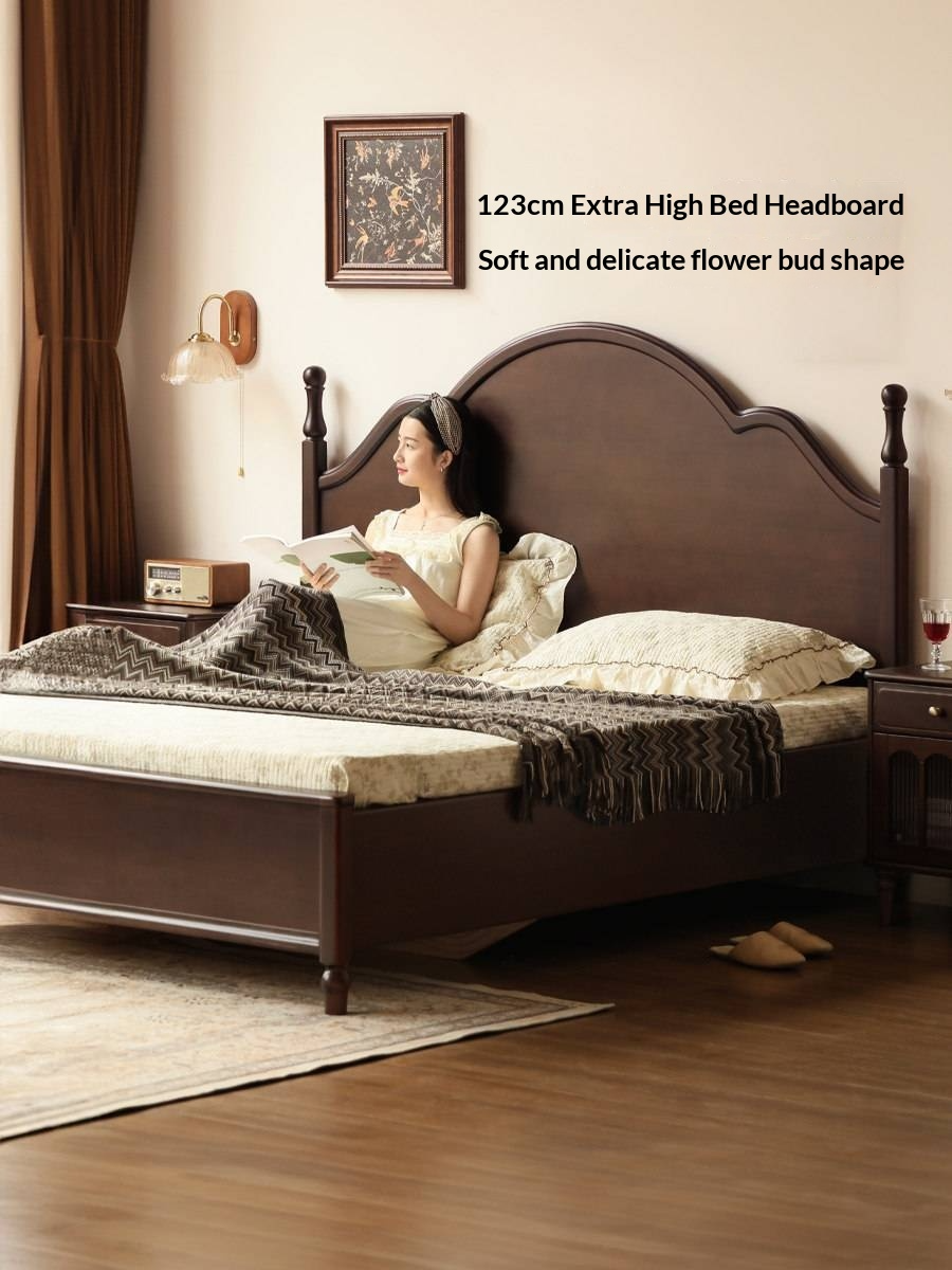 Poplar Solid Wood Box Bed — American Retro Vintage Style Off-the-Ground Box Bed