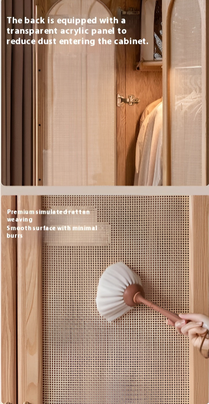 Oak Solid Wood Rattan Door Floor Wardrobe