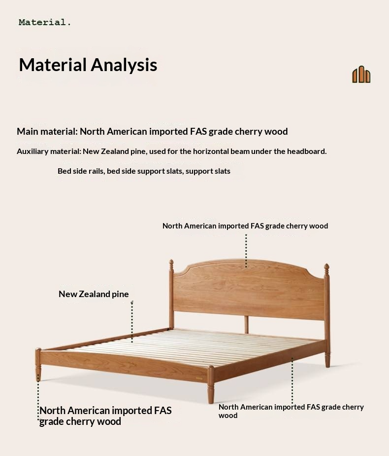 Cherry Solid Wood Bed — French Style Vintage Design