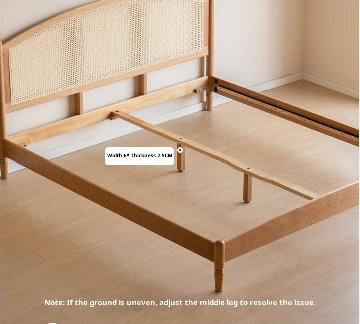 Cherry Solid Wood Rattan Bed Retro