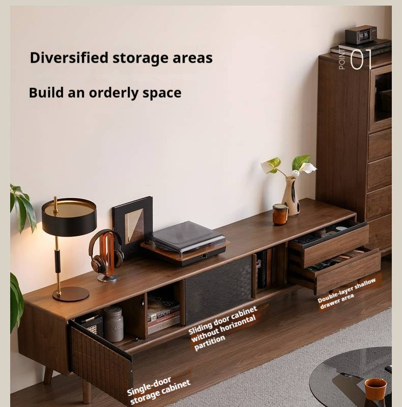 Black Walnut Solid Wood Italian Light Luxury Sliding Door TV Cabinet