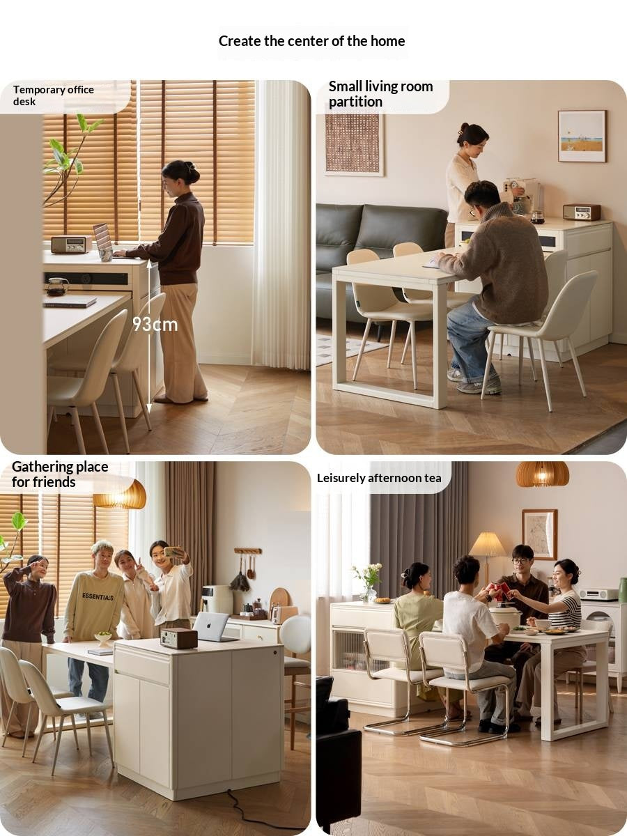 Solid Rubberwood Cream-Style Extendable White Slab Island