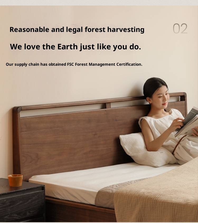 Black Walnut Solid Wood Light Luxury Box Bed