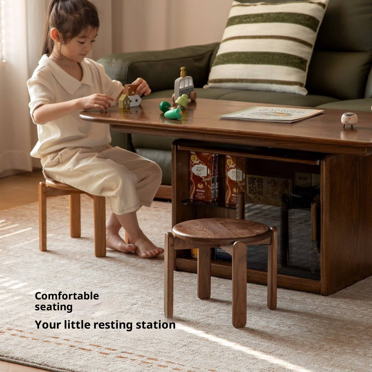 Black Walnut, Cherry Solid Wood Stacked Round Stool