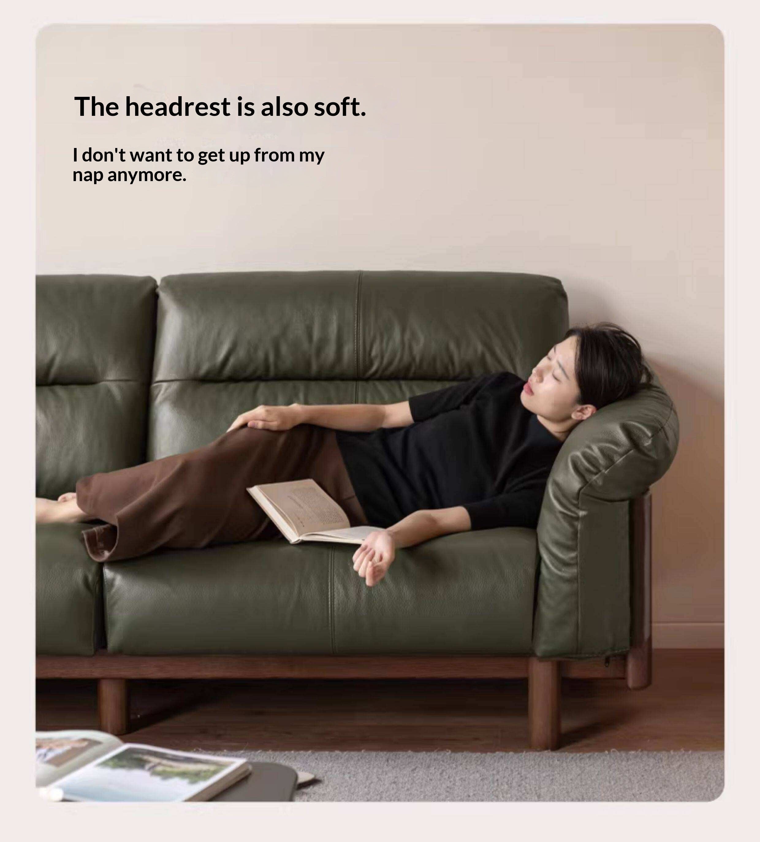 Black Walnut, Oak Solid Wood Sofa Genuine Leather, fabrics