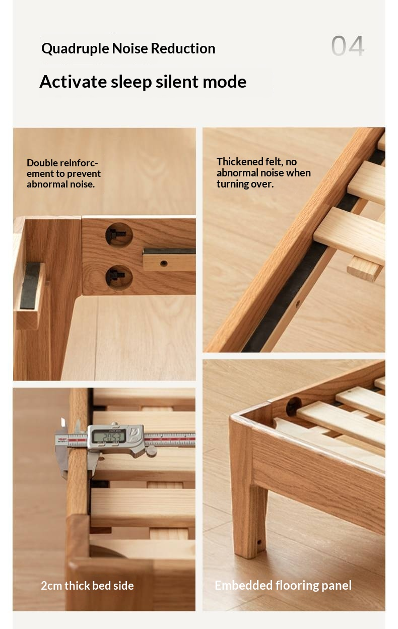 Oak Solid Wood Bed — Modern Minimalist, Genuine Leather Upholstered Bed