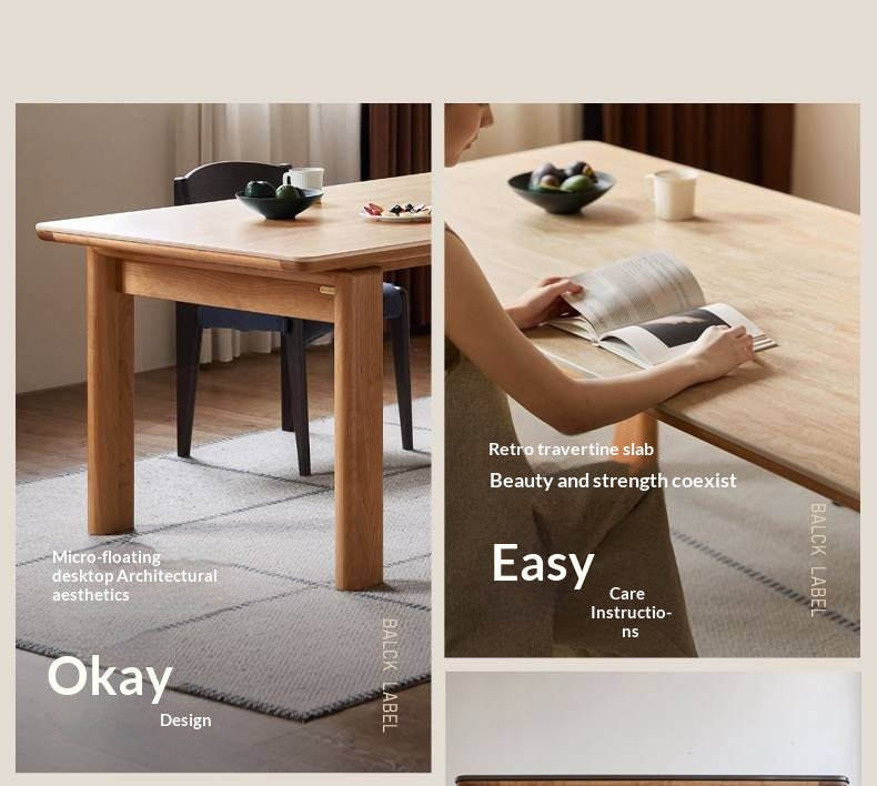 Cherry Solid Wood Vintage Style Slab Dining Table with Sintered Stone Top