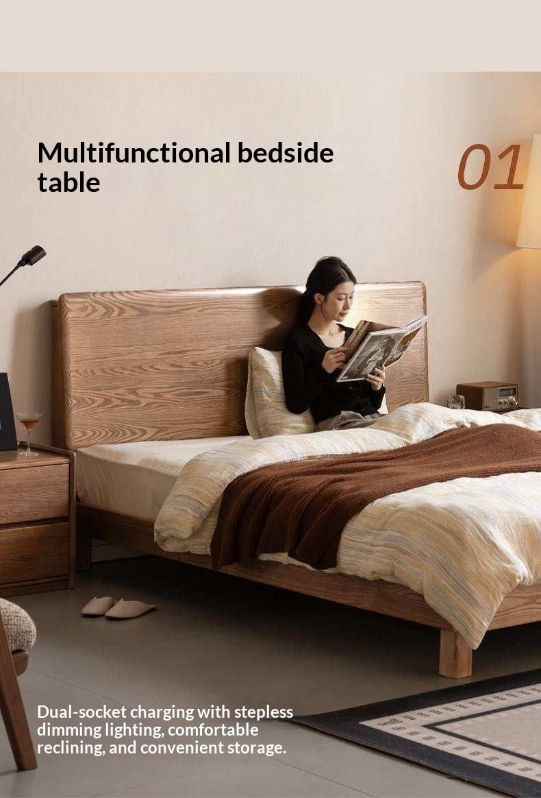 Ash Solid Wood Modern Multifunctional Night Light Bed Light Walnut Color