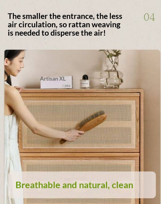 Oak Solid Wood Shoe Cabinet with Modern Minimalist Flip Door, Rattan Accents