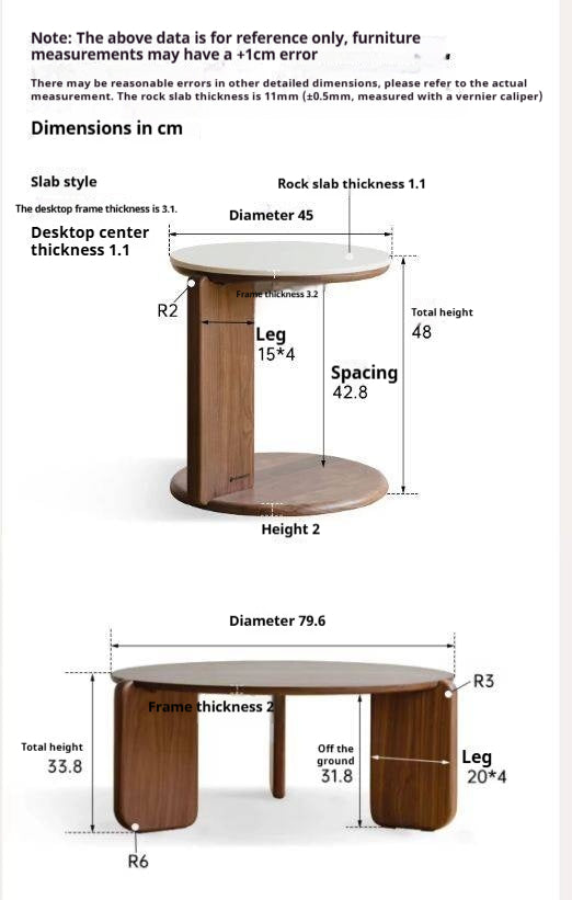 Black Walnut, Sandalwood, Oak Solid Wood, Solid Longan Hardwood Slate Round Coffee Table