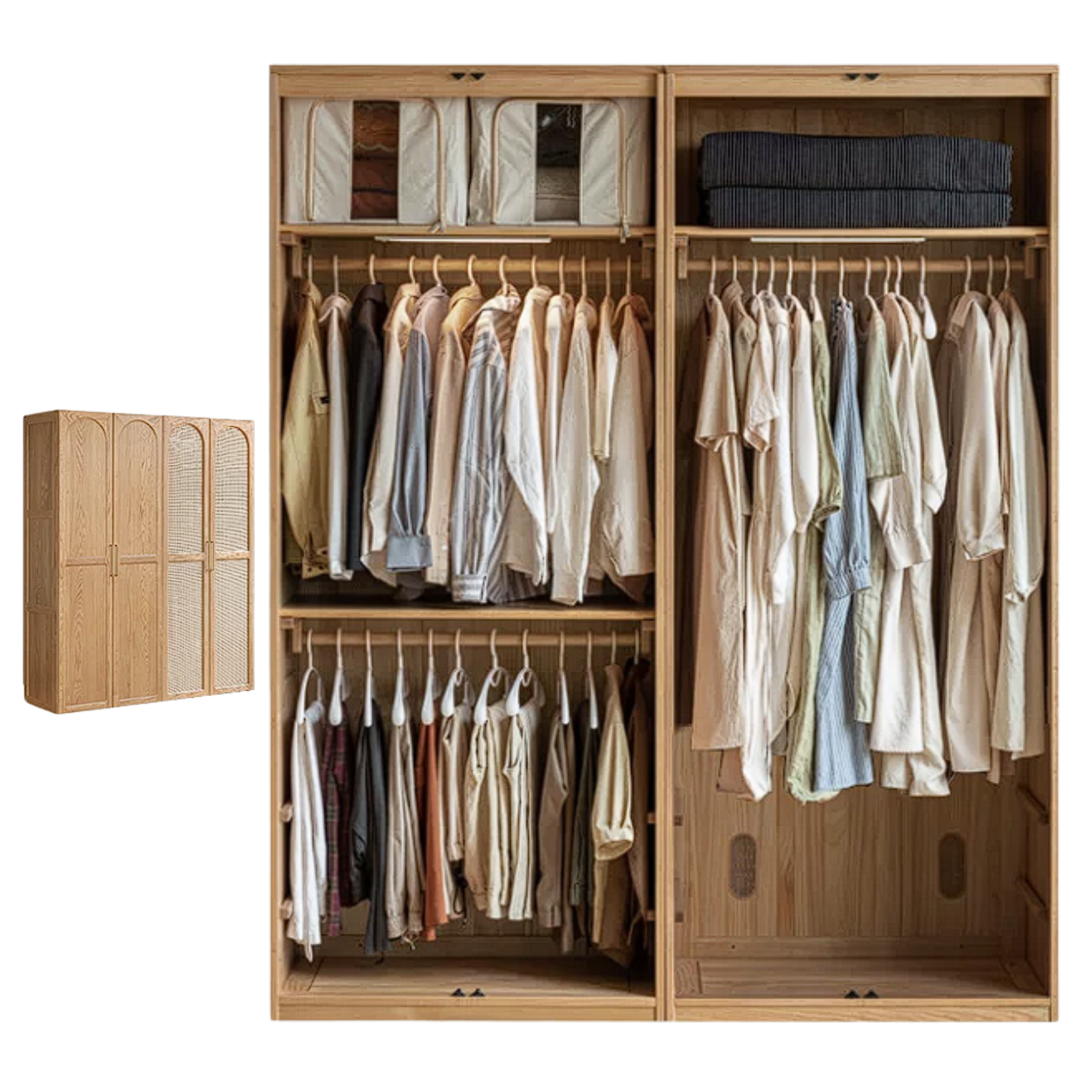 Oak Solid Wood Rattan Door Floor Wardrobe
