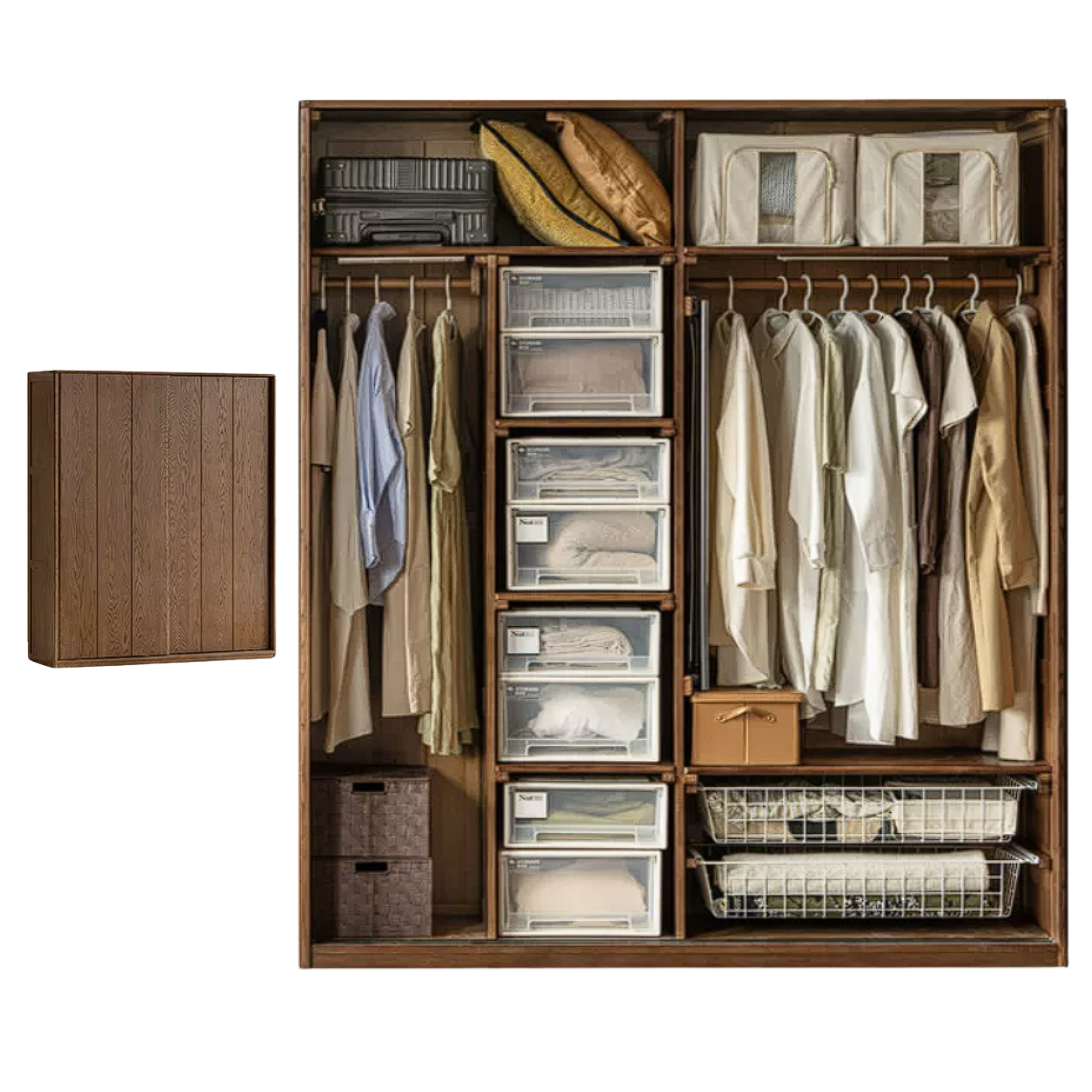 Oak Solid Wood Sliding Door Modern Wardrobe