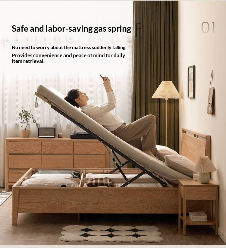 Oak Solid Wood High Box Bed in Modern Minimalist Design